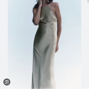 Grey Green/Sage Satin Backless Long Dress